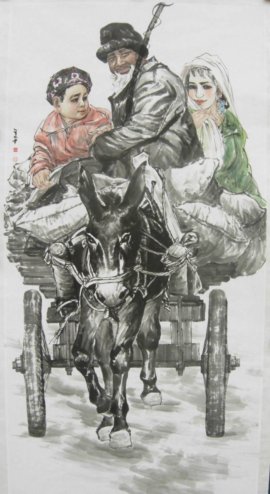 《新疆毛驴车》138x68cm.JPG